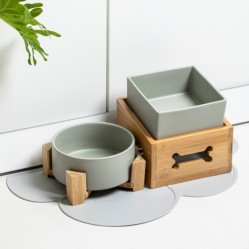 Ceramic Elevated Dog Feeders Round Bowl Holder - PIKAPIKA