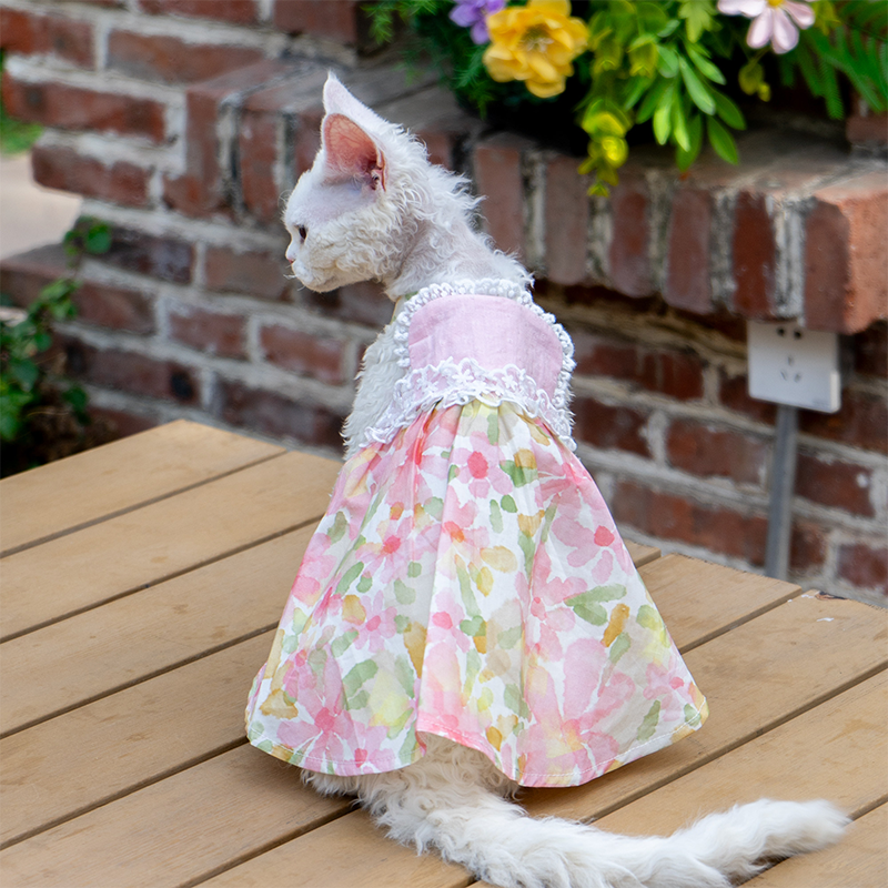 PIKAPIKA Sphynx Cat Clothes Devon Rex Floral Lace Sling Dress, Pink / XS (Chest 9.4
