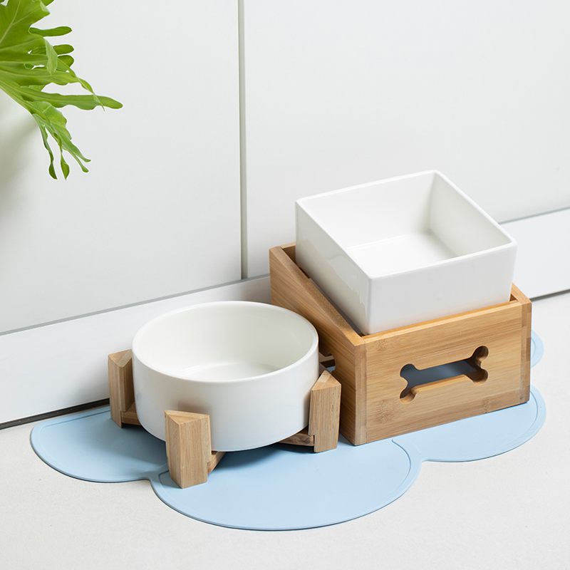 Ceramic Elevated Dog Feeders Round Bowl Holder - PIKAPIKA