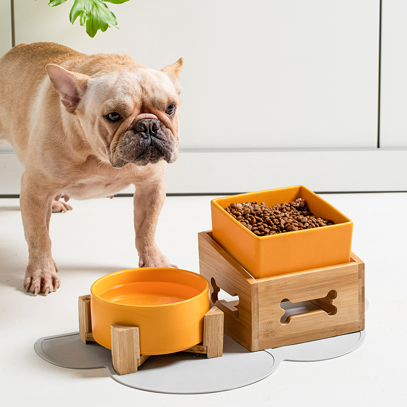 Ceramic Elevated Dog Feeders Round Bowl Holder - PIKAPIKA