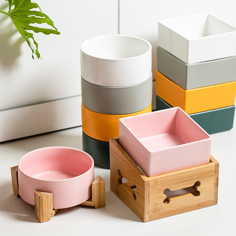 Ceramic Elevated Dog Feeders Round Bowl Holder - PIKAPIKA