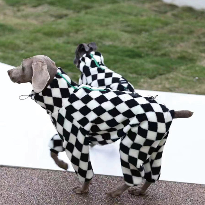 Fleece Checkerboard Warm Adjustable Drawstring Jumpsuit Italian Greyhound Whippet Clothes - PIKAPIKA