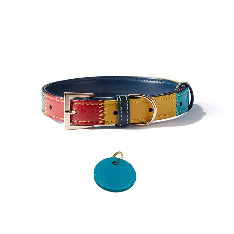 Personalized Pet Collar 4 ft Leash Set Anti-Lost Leather for Small Medium Dog - PIKAPIKA