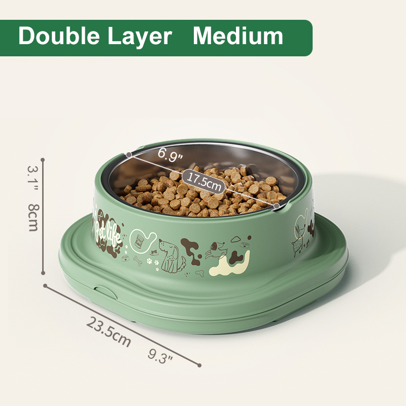 Dog Bowl Large-Capacity Stainless Steel Double Layer Feeder - PIKAPIKA