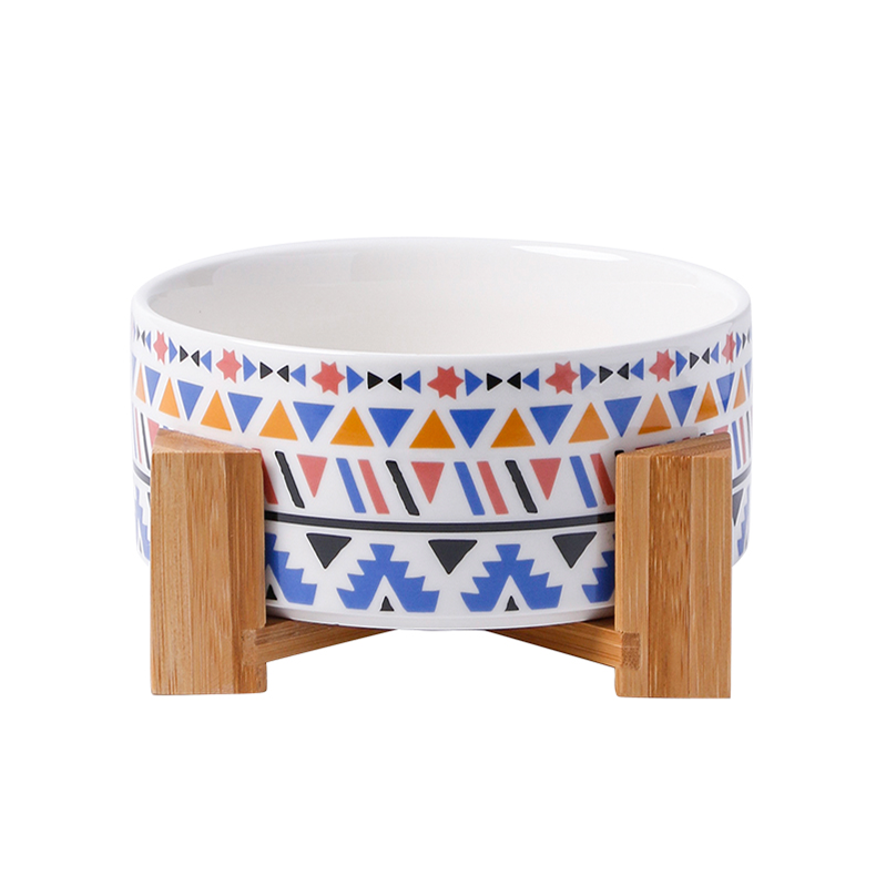 Ceramic Elevated Dog Feeders Round Bowl Holder - PIKAPIKA
