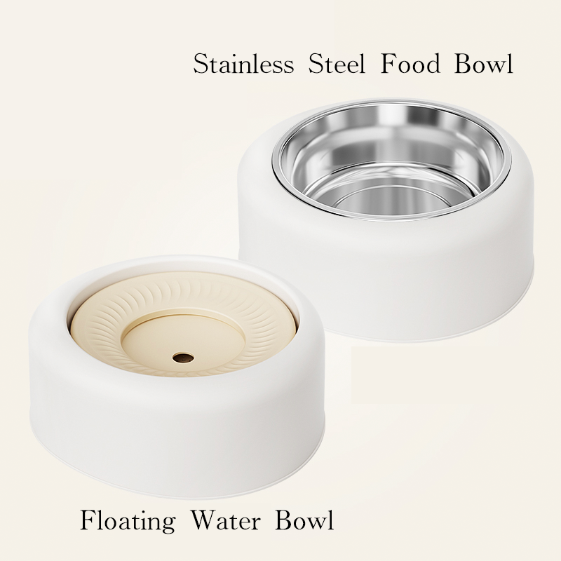 Cat Water Fountain Floating No-Spill Dog Stainless Steel Bowl Set - PIKAPIKA