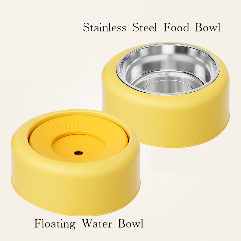 Cat Water Fountain Floating No-Spill Dog Stainless Steel Bowl Set - PIKAPIKA