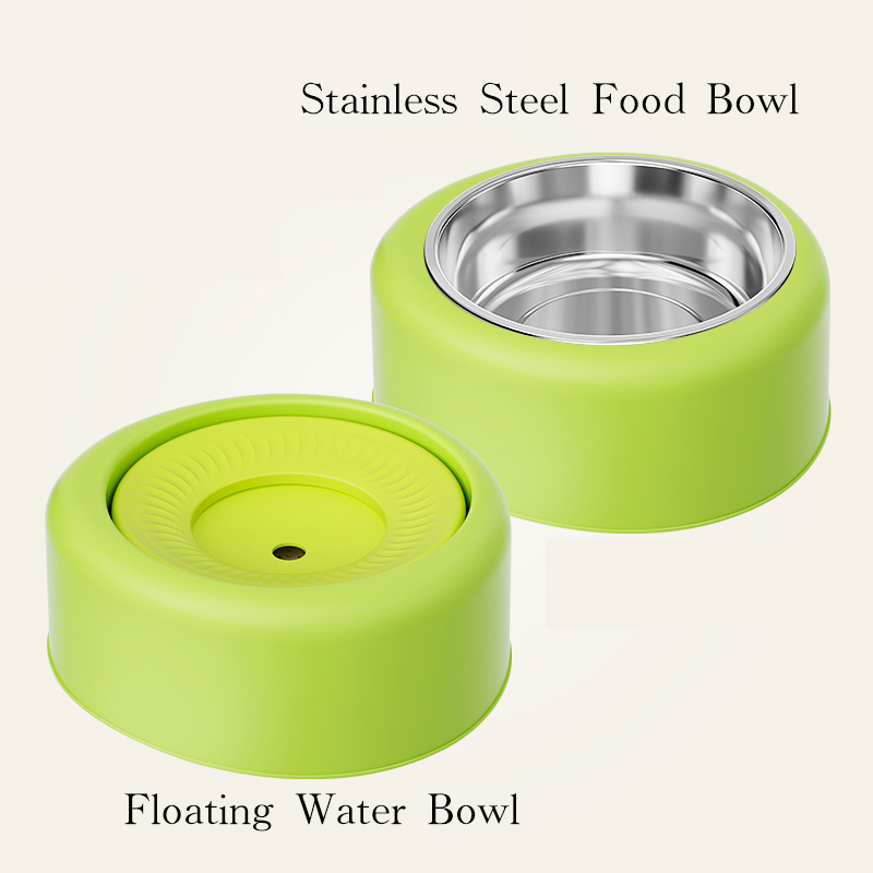 Cat Water Fountain Floating No-Spill Dog Stainless Steel Bowl Set - PIKAPIKA