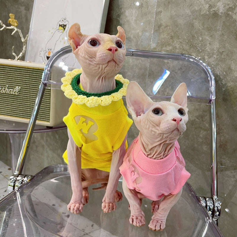 Soft Cotton Shirts Sphynx Cat Devon Rex Clothes Sleeveless - PIKAPIKA