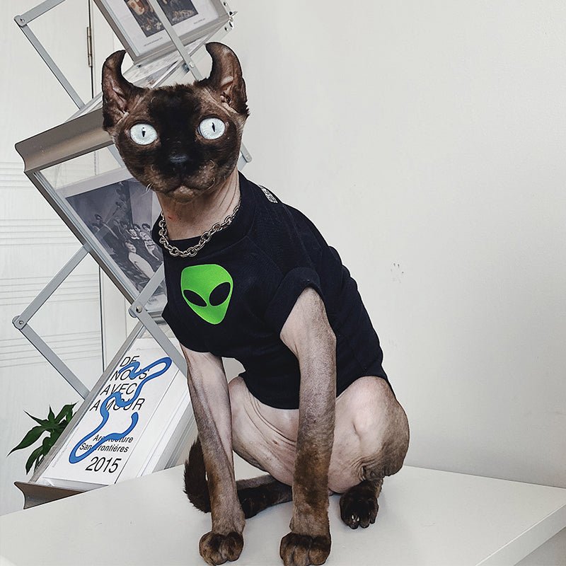 Alien Head Print T-shirt Sphynx Cat Clothes - PIKAPIKA