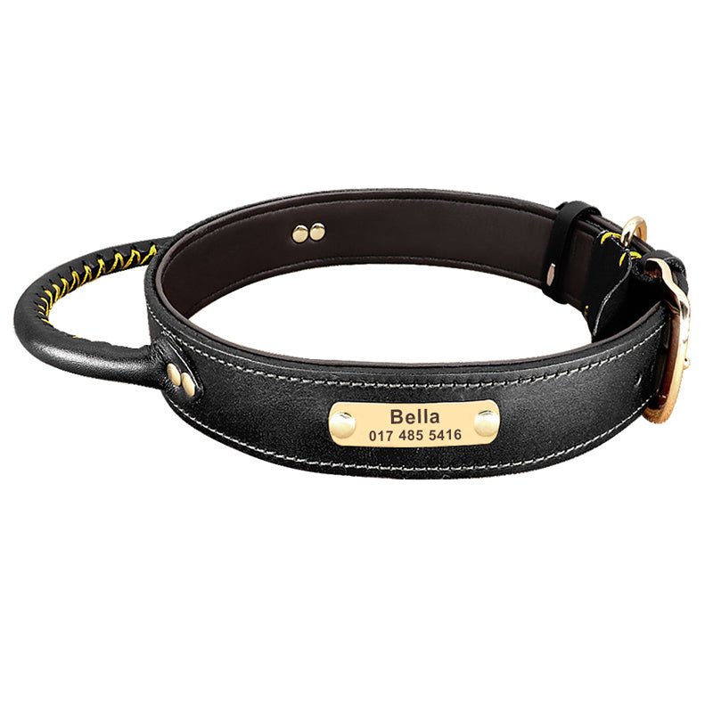 Anti - pull Leather Dog Collar Leashes Set Adjustable Personalized Name - PIKAPIKA