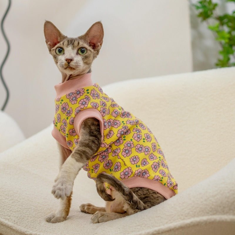 Baby Cotton Fleece Cartoon Print Vest Warm Base Layer Sphynx Cat Clothes - PIKAPIKA