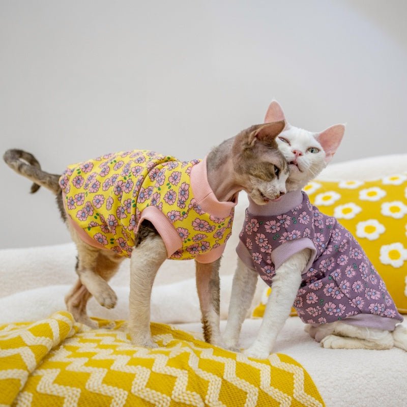 Baby Cotton Fleece Cartoon Print Vest Warm Base Layer Sphynx Cat Clothes - PIKAPIKA