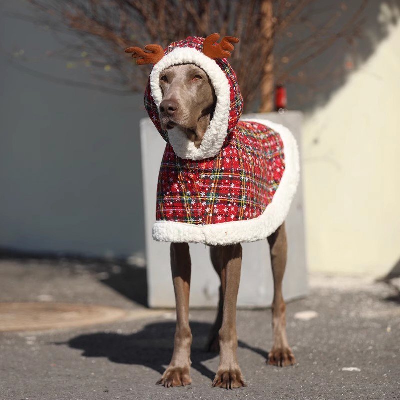Christmas Plaid Hooded Cloak for Big Dogs | Thick Winter Cape Coat Christmas Plaid Hooded Cloak for Big Dogs | Thick Winter Cape Coat