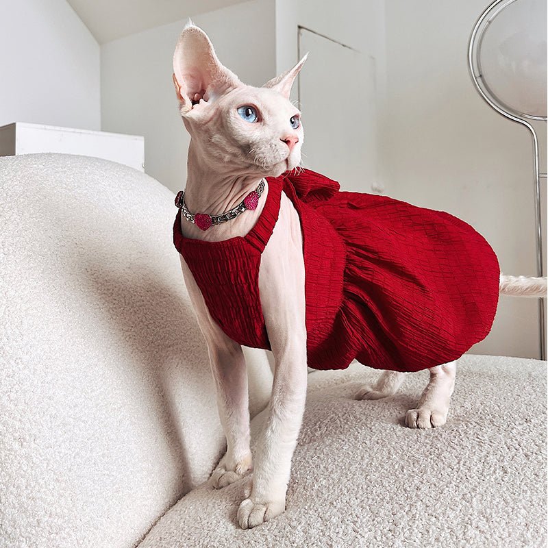 Bow Trim Date Dress Sphynx Cat Clothes - PIKAPIKA