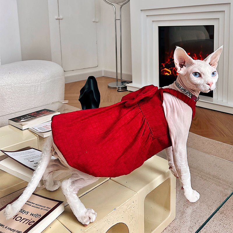 Bow Trim Date Dress Sphynx Cat Clothes - PIKAPIKA