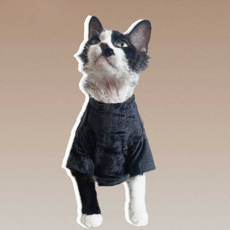 Breathable Cotton T-shirts Shirts Sphynx Cat Clothes Black - PIKAPIKA