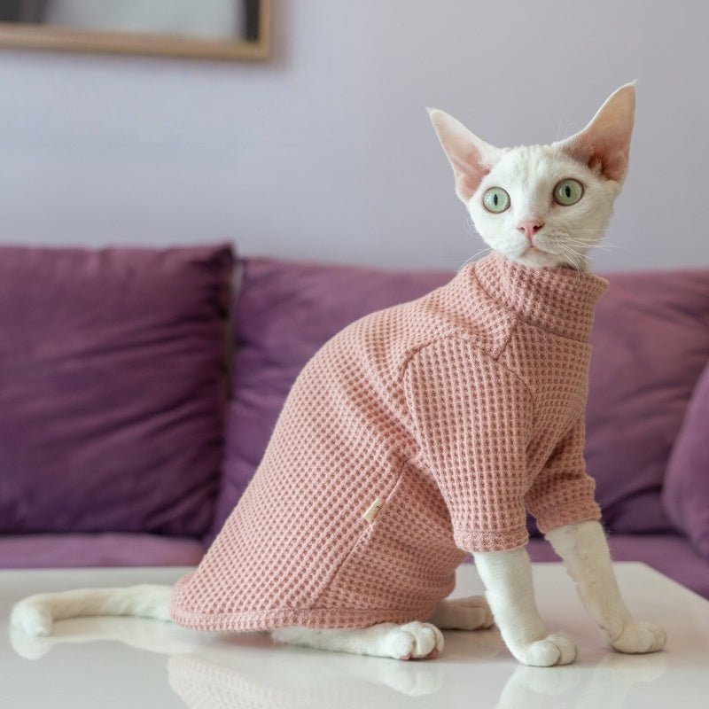 Breathable Cotton Turtleneck Base Shirt Sphynx Cat Clothes Devon Rex - PIKAPIKA