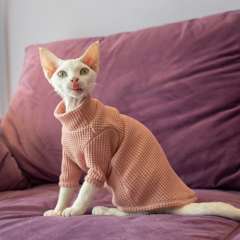 Breathable Cotton Turtleneck Base Shirt Sphynx Cat Clothes Devon Rex - PIKAPIKA
