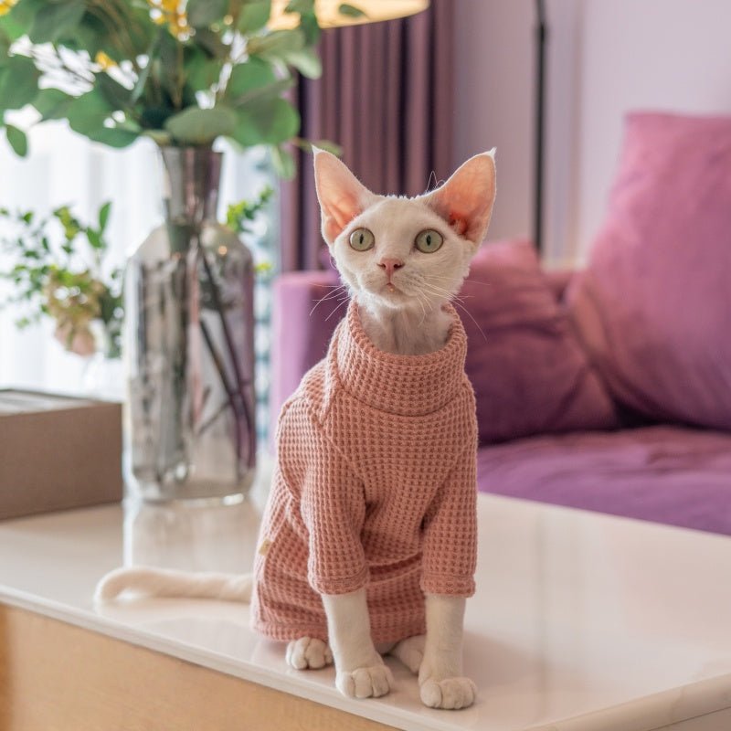 Breathable Cotton Turtleneck Base Shirt Sphynx Cat Clothes Devon Rex - PIKAPIKA