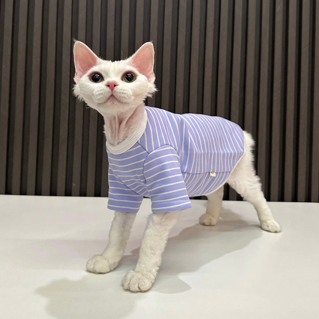 Breathable Soft Cotton Striped Shirt for Sphynx Cats - PIKAPIKA