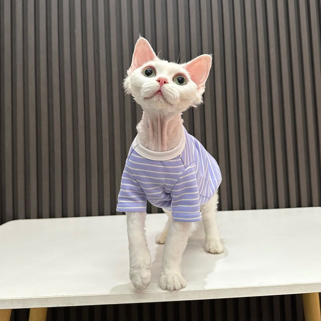 Breathable Soft Cotton Striped Shirt for Sphynx Cats - PIKAPIKA
