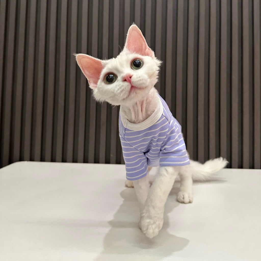 Breathable Soft Cotton Striped Shirt for Sphynx Cats - PIKAPIKA