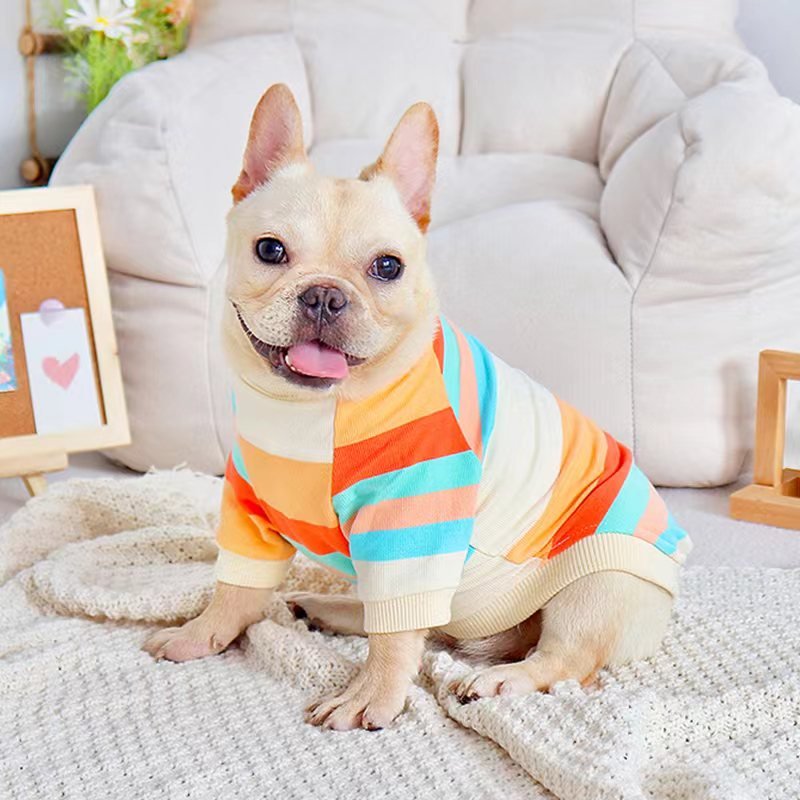 Bulldog Dog Clothes Stripe Shirts - PIKAPIKA