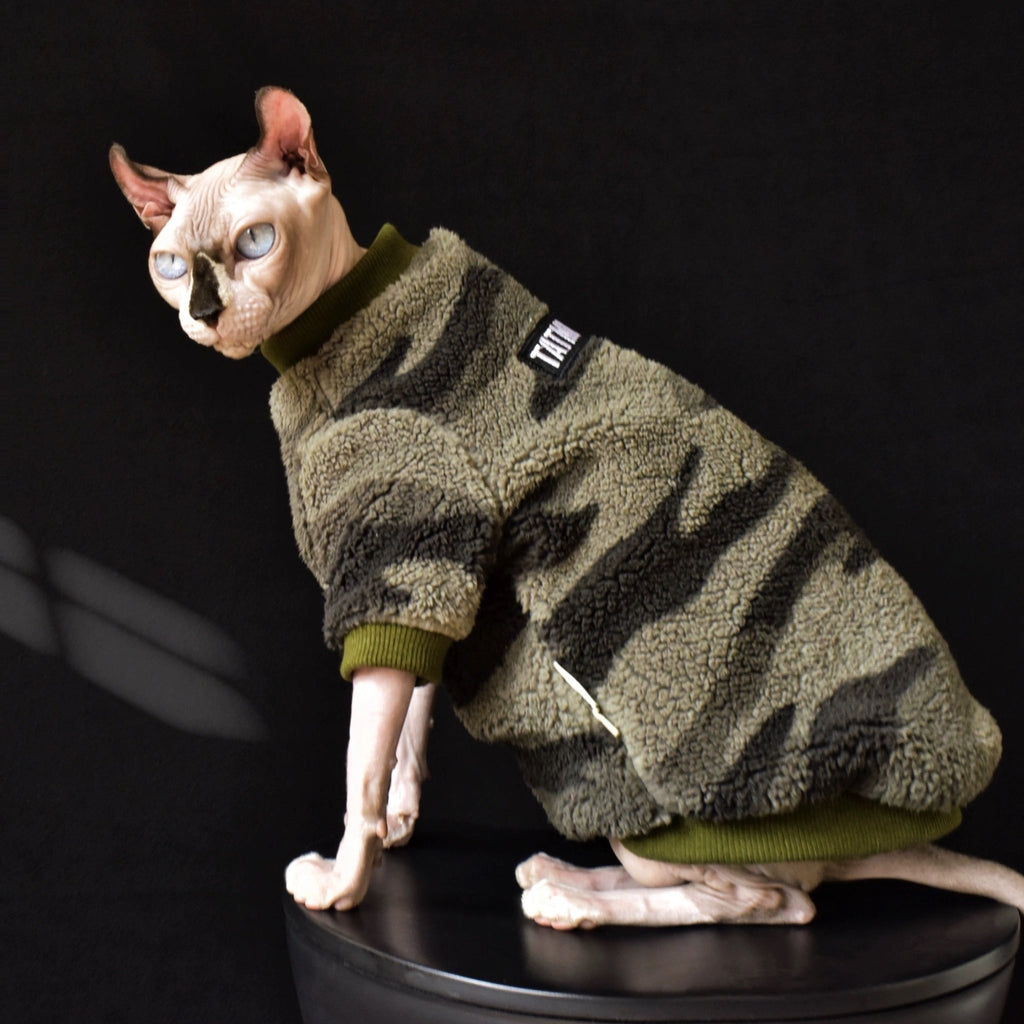 Camouflage Fleece Thick Warm Shirts Sphynx Cat Clothes - PIKAPIKA