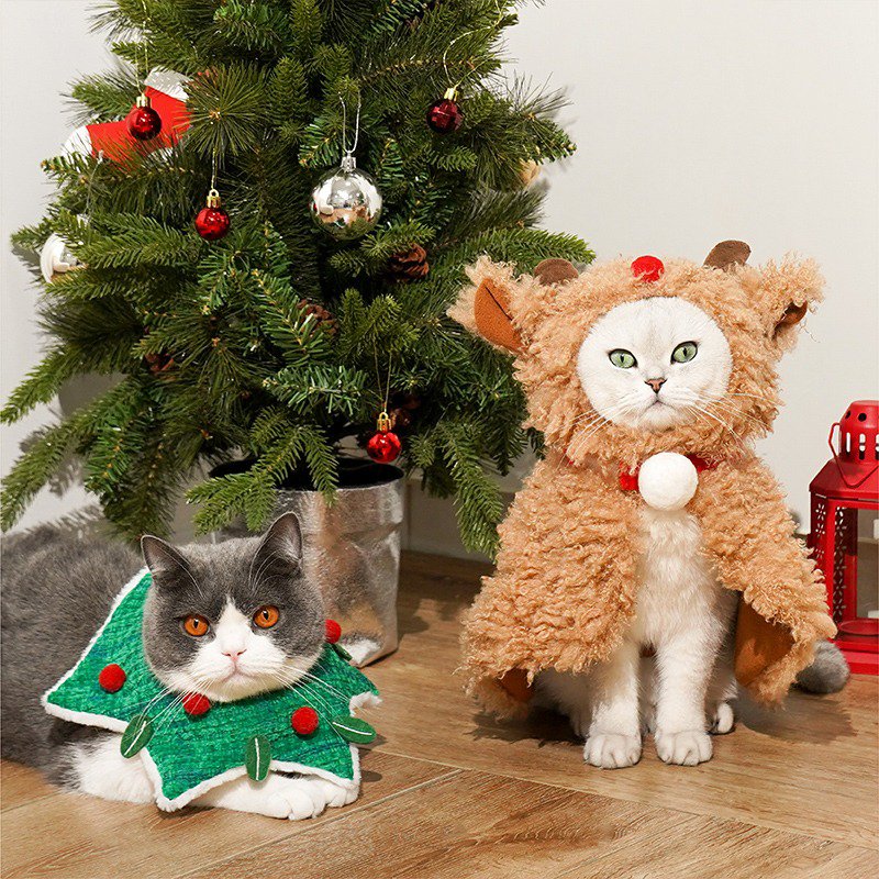 Cat Clothes Christmas Fleece Cloak Warm Hoodie Coat - PIKAPIKA
