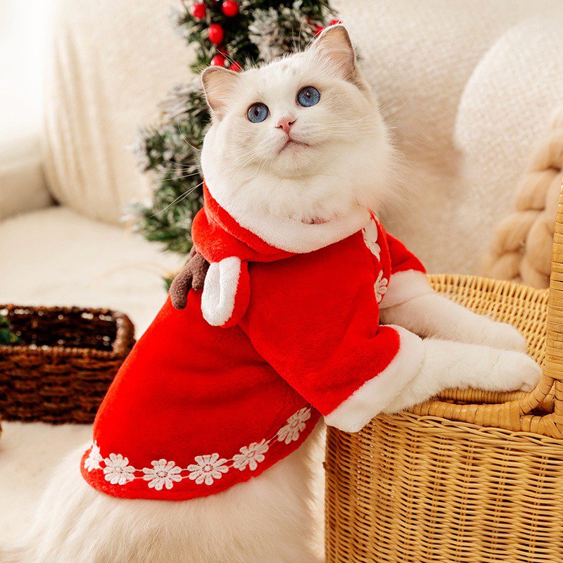 Cat Clothes Christmas Hoodie Fleece Coat Cape - PIKAPIKA