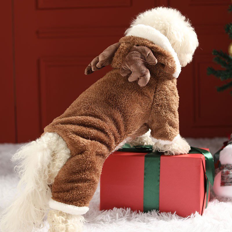 Cat Clothes Christmas Hoodie Fleece Pajama Elk Costume - PIKAPIKA