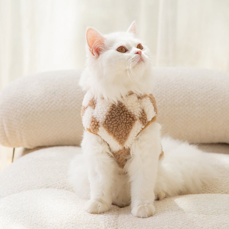 Cat Clothes Plush Vest Jacket Argyle Pattern - PIKAPIKA