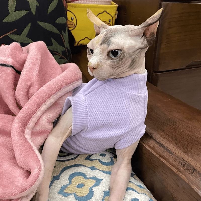 Cat Shirts Sphynx Clothes Cotton Pajamas Sleeveless Turtleneck - PIKAPIKA