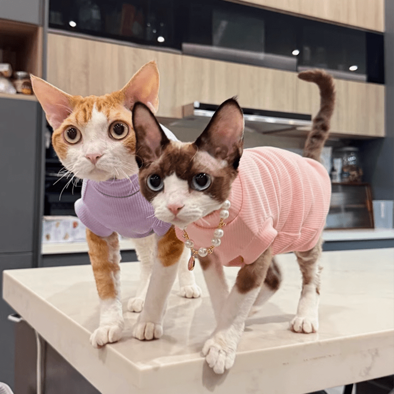 Cat Shirts Sphynx Clothes Cotton Pajamas Sleeveless Turtleneck - PIKAPIKA