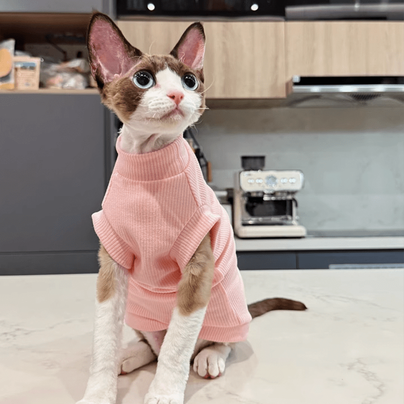 Cat Shirts Sphynx Clothes Cotton Pajamas Sleeveless Turtleneck - PIKAPIKA