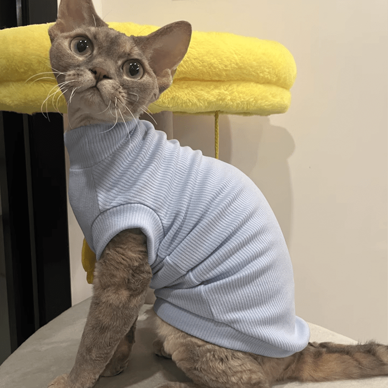 Cat Shirts Sphynx Clothes Cotton Pajamas Sleeveless Turtleneck - PIKAPIKA