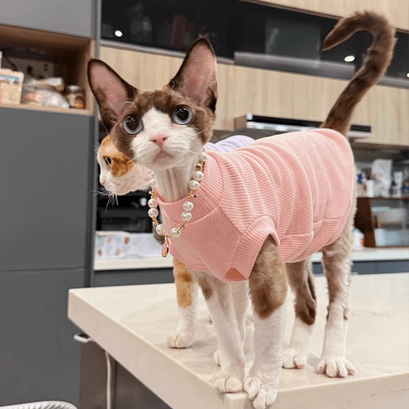 Cat Shirts Sphynx Clothes Cotton Pajamas Sleeveless Turtleneck - PIKAPIKA