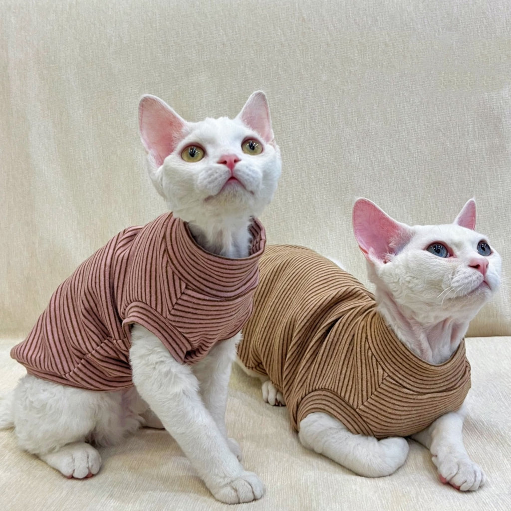 Cat Soft Cotton Sleeveless T-shirt Stripes Clothes - PIKAPIKA