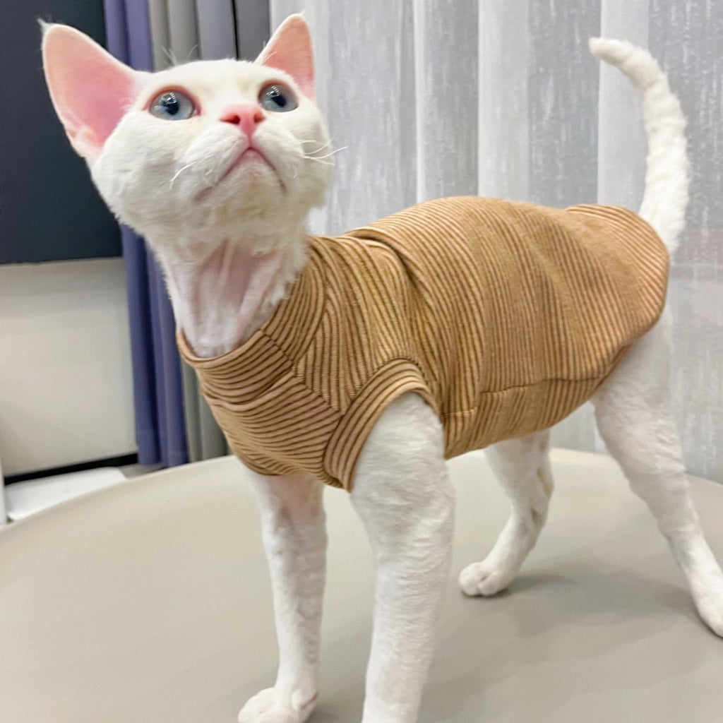 Cat Soft Cotton Sleeveless T-shirt Stripes Clothes - PIKAPIKA