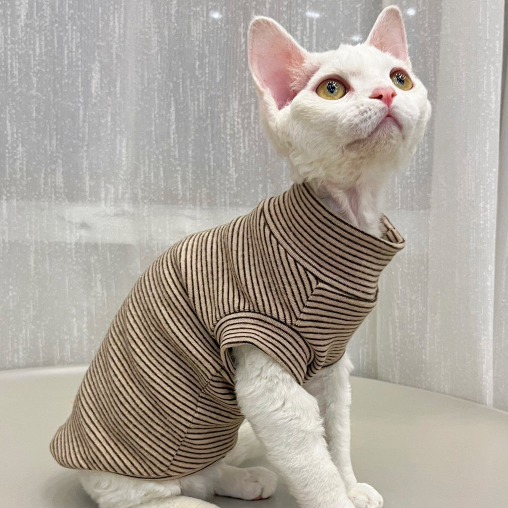 Cat Soft Cotton Sleeveless T-shirt Stripes Clothes - PIKAPIKA