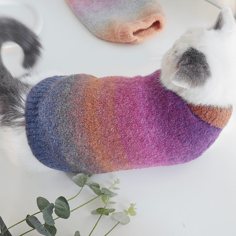 Cat Sweater Rainbow Knitwear Warm Pet Clothes - PIKAPIKA