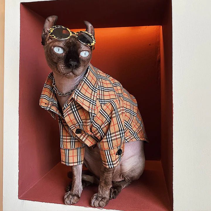 Check Shirt Sphynx Cat Clothes Design Style - PIKAPIKA