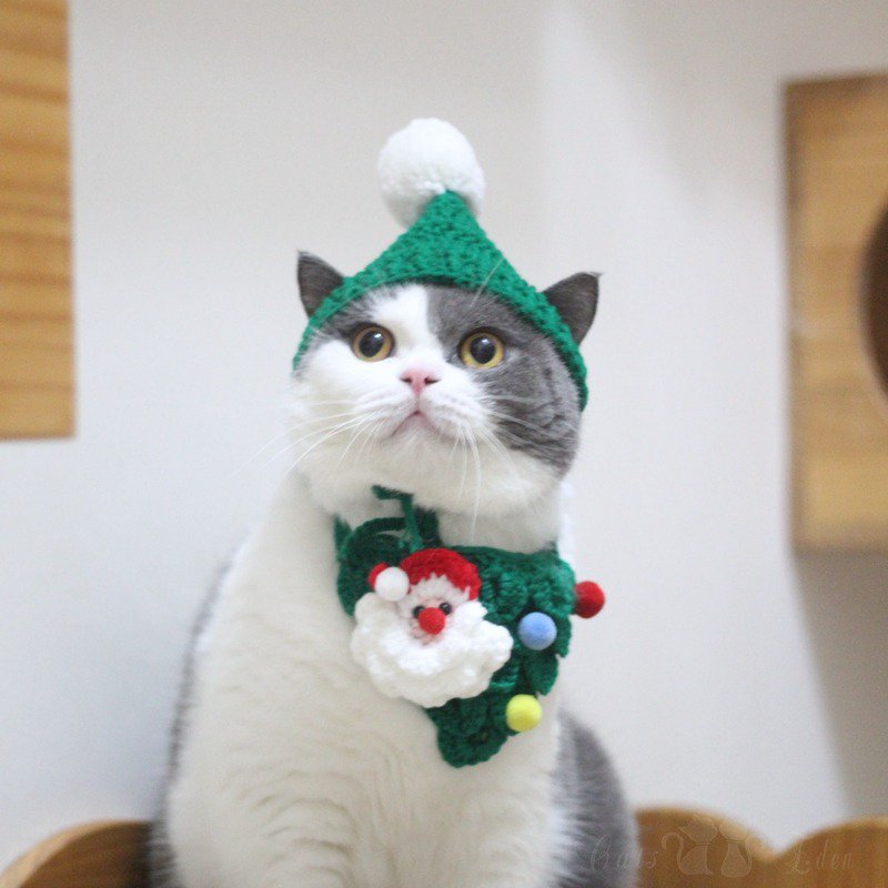 Christmas Cat Hat Bandanas Knit Hand Made - PIKAPIKA