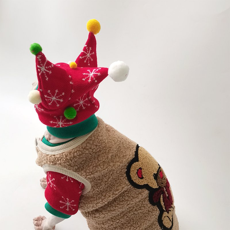 Christmas Knitted Sweater Hat Set Sphynx Cat Clothes - PIKAPIKA