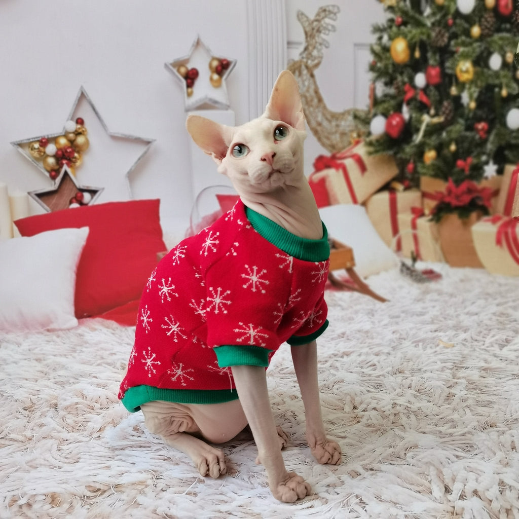 Christmas Knitted Sweater Hat Set Sphynx Cat Clothes - PIKAPIKA