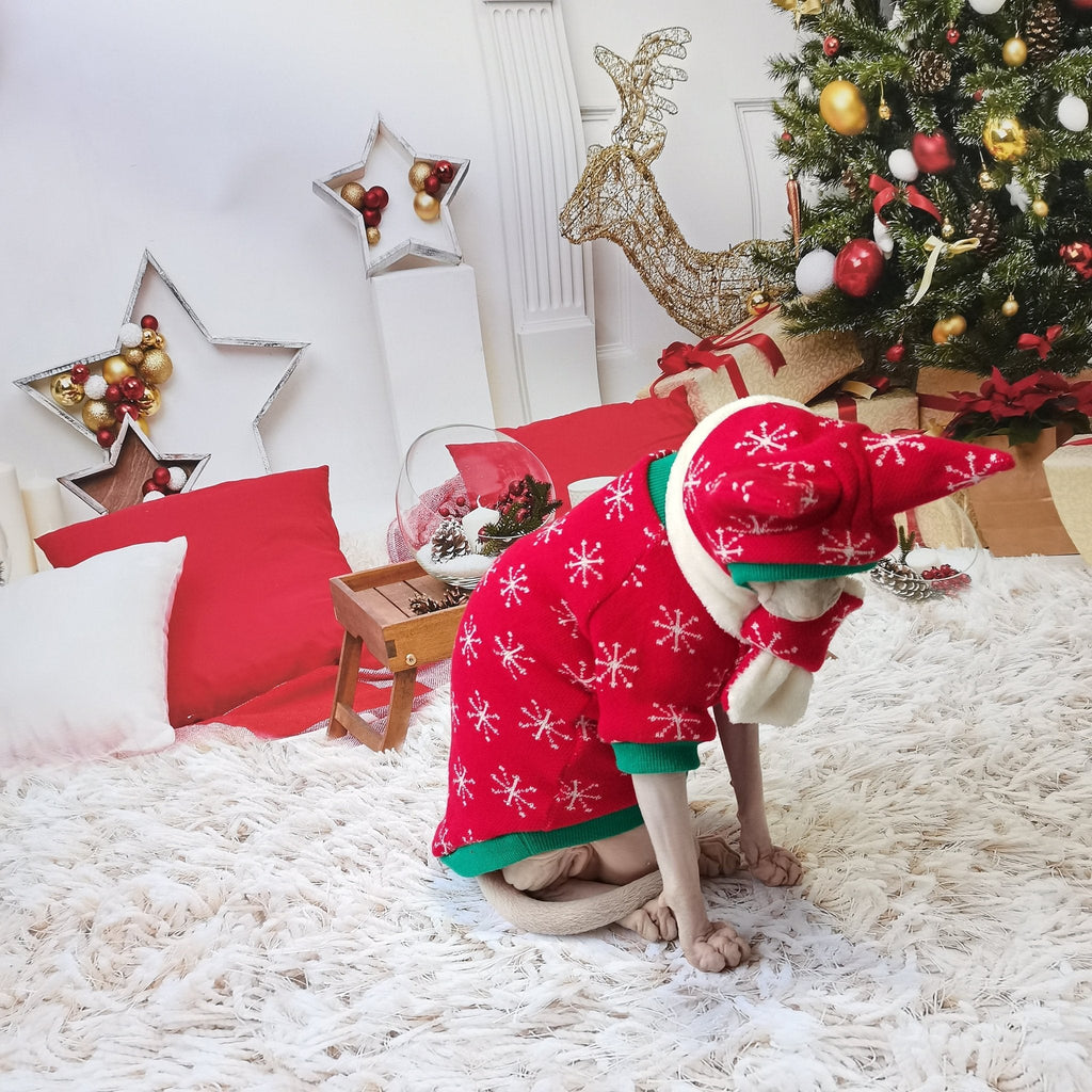 Christmas Knitted Sweater Hat Set Sphynx Cat Clothes - PIKAPIKA