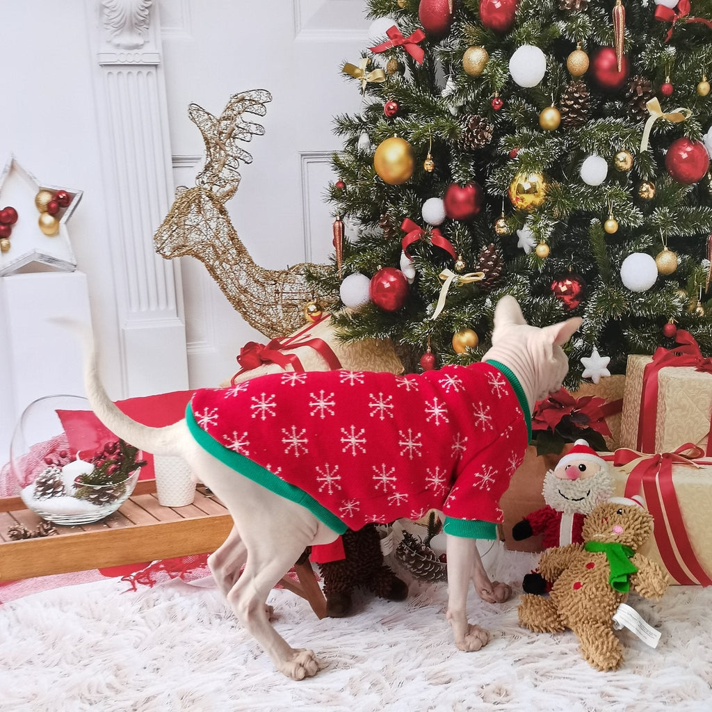 Christmas Knitted Sweater Hat Set Sphynx Cat Clothes - PIKAPIKA