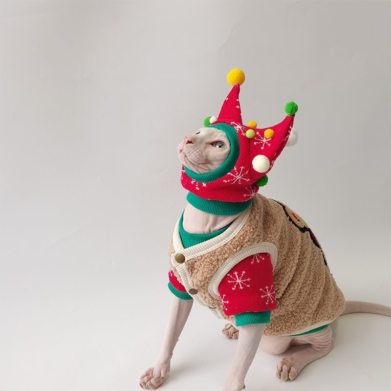 Christmas Knitted Sweater Hat Set Sphynx Cat Clothes - PIKAPIKA