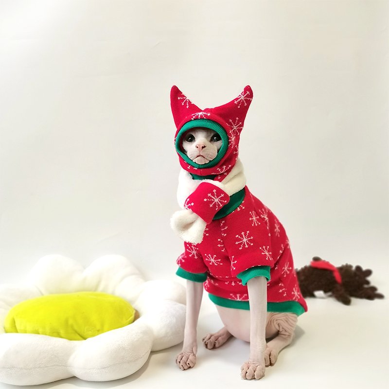 Christmas Knitted Sweater Hat Set Sphynx Cat Clothes - PIKAPIKA